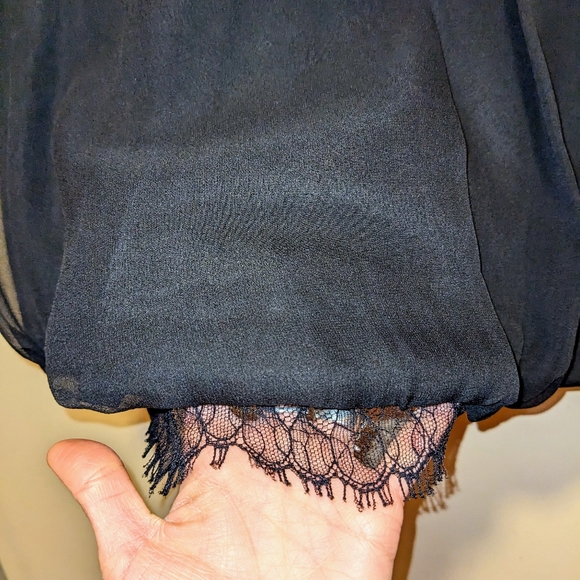 Badgley Mischka Vintage Black Silk Lace Beaded Cocktail Dress - Picture 7 of 11